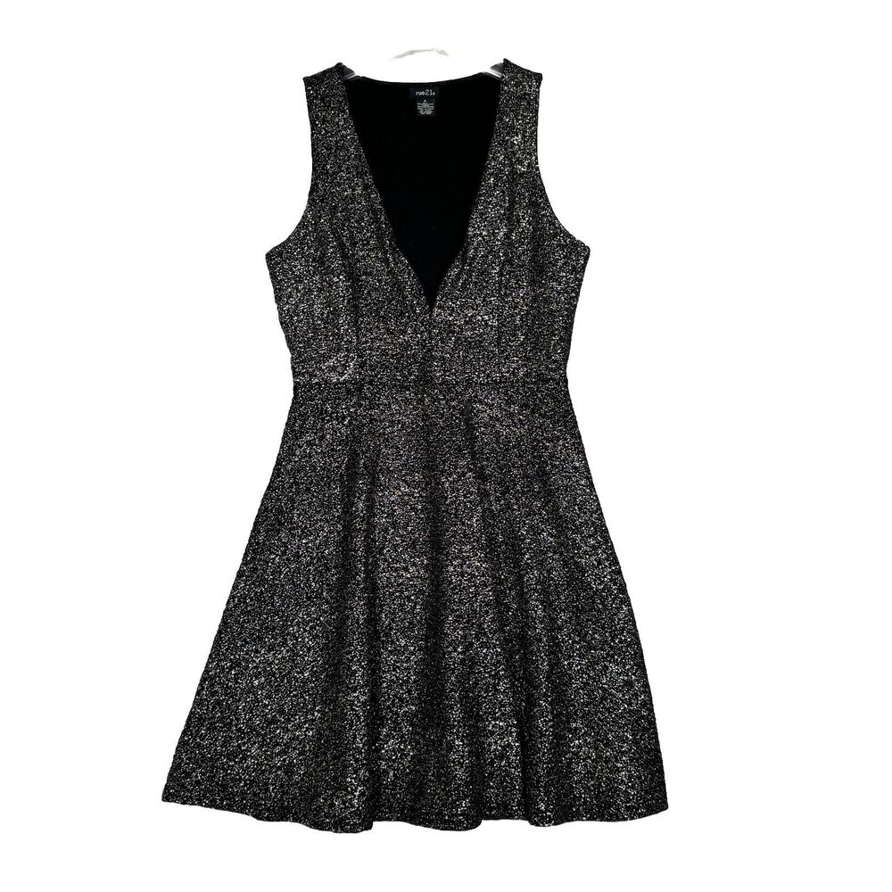 Rue 21 Dress Women Small Black Gold Glitter Skater Party Cocktails Going Out